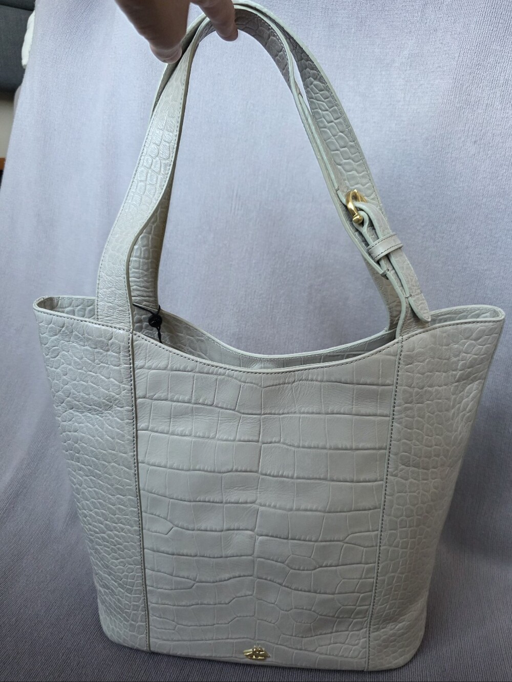 Brahmin Gray Croc-Embossed Leather Tote Bag